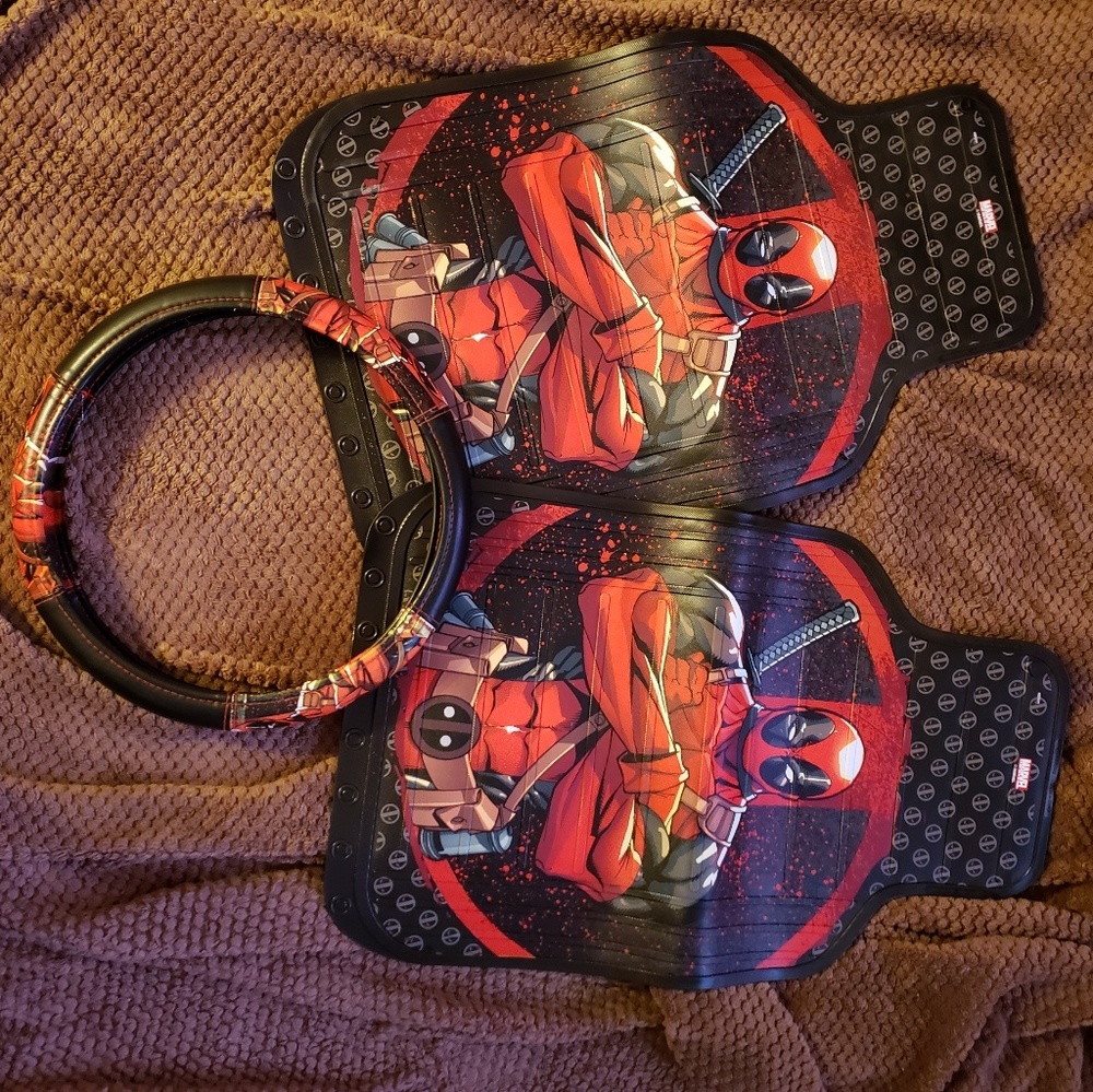 Deadpool Car Mats and Steering Wheel Cover